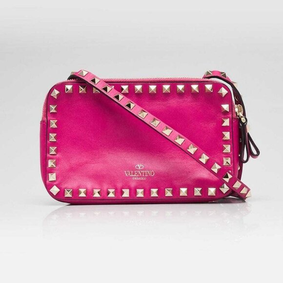 Valentino Fuchsia Leather Rockstud Double Zip Crossbody Bag - Picture 4 of 12